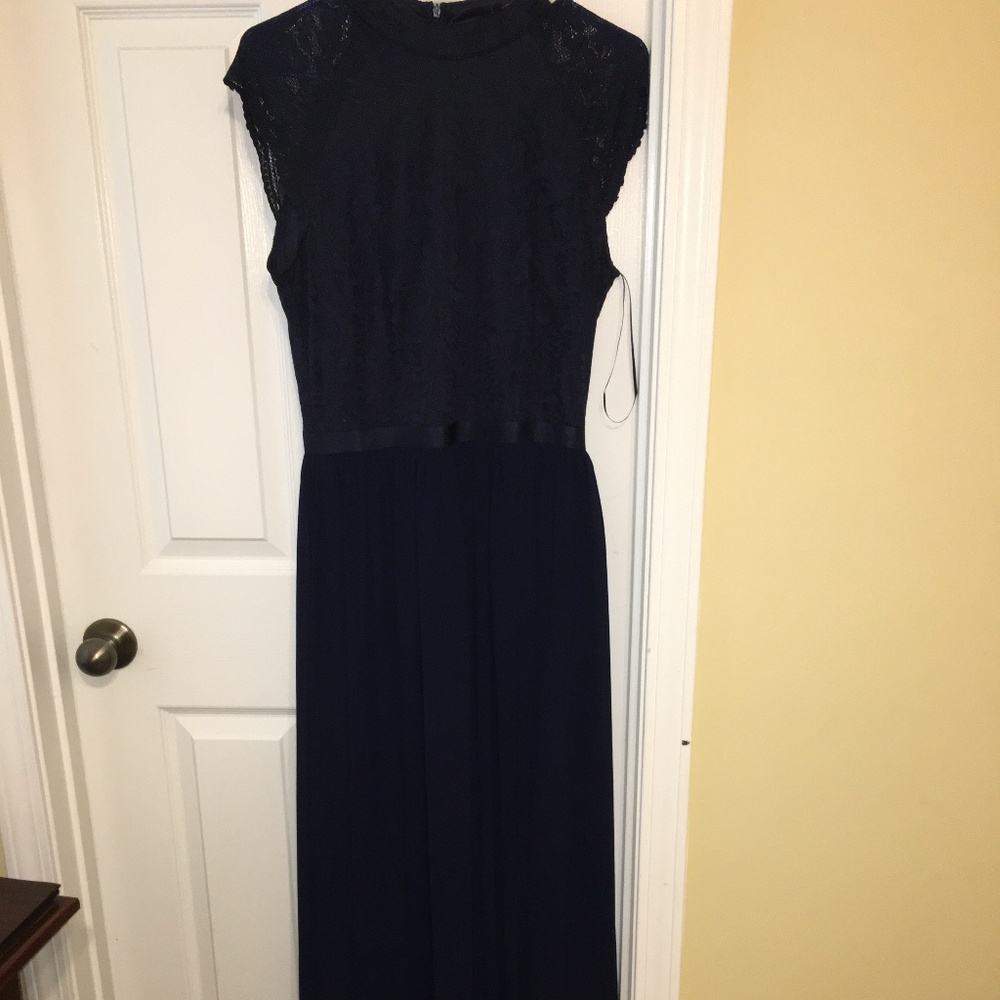 Shein  Mock Neck, navy blue Lace Bodice Zip Up dress